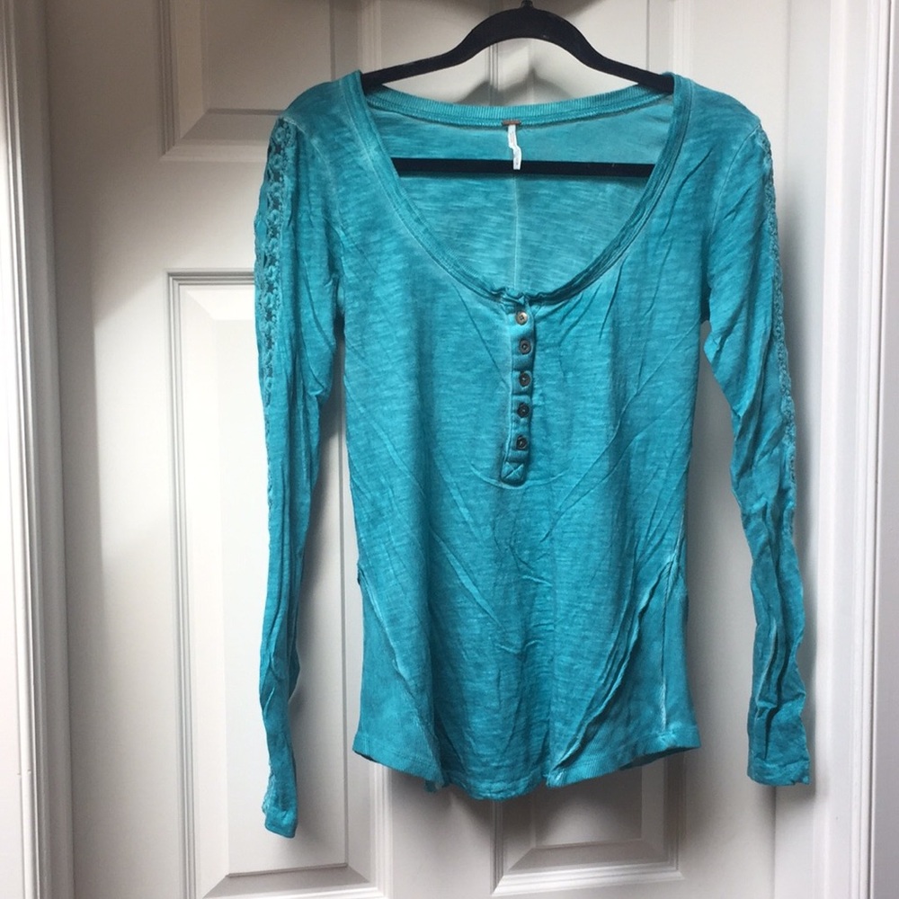 Teal/turquoise long sleeve Free People top